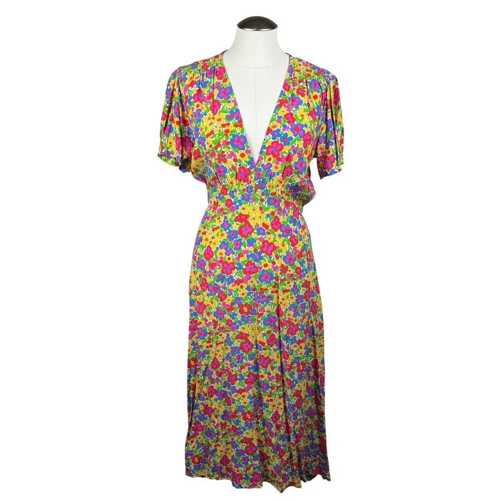 Faithfull‎ the Brand Women's Floral Maxi Dress V Neck Short Sleeve Tie Waist 8